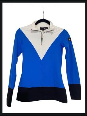 Toni Sailer Blue and White Quarter-Zip Performance Ski Pullover US Women Size 4